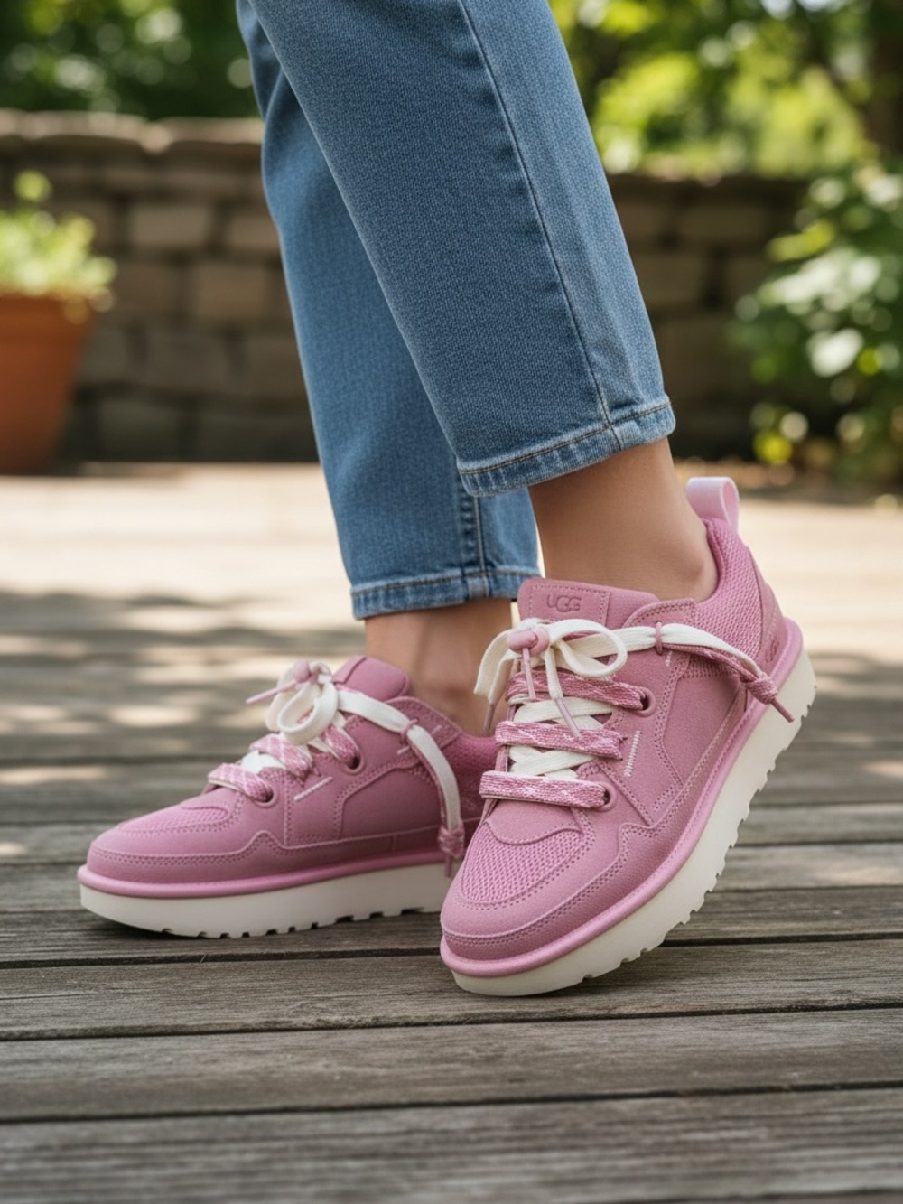 UGG Women’s Horizon Pink Lo Lowmel Suede Lace Up Sneakers